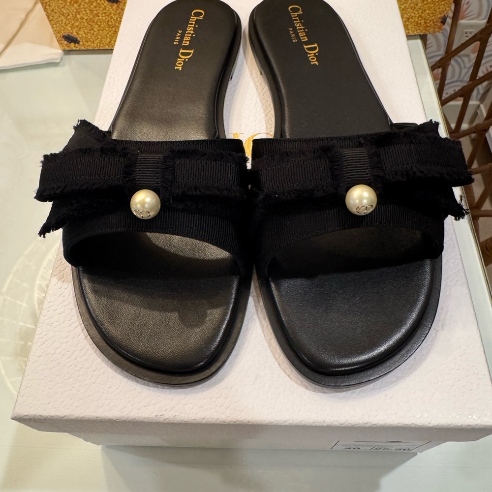 **SOLD** Christian Dior Adiorable Slide Sandals Black Grosgrain New size 40 US 9